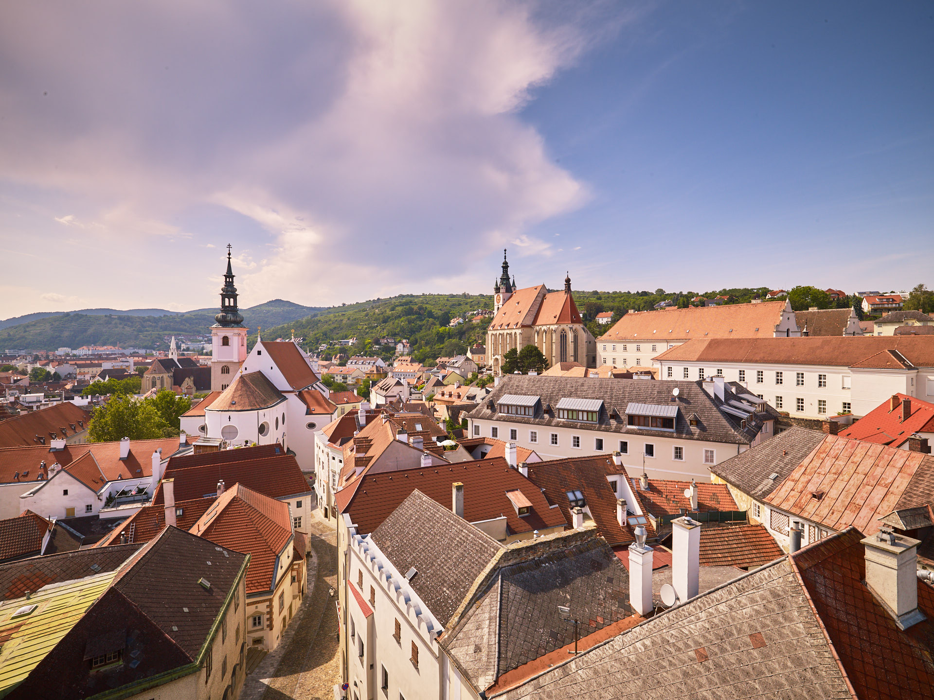 Luftaufnahme von der Kremser Altstadt